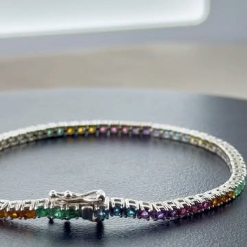 Pulseira riviera em ouro branco 18k com pedras multicoloridas